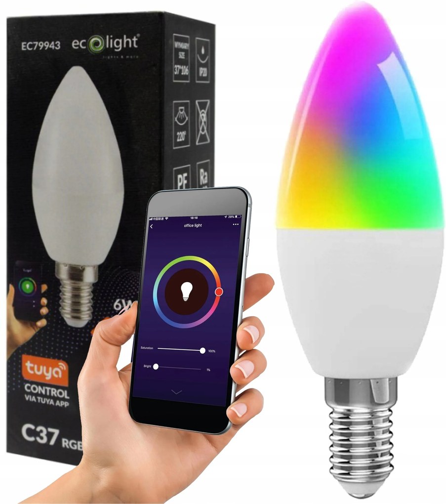 Led izzó E14 Rgb Cct fehér WiFi Tuya Smart Intelligens gyertya 6W