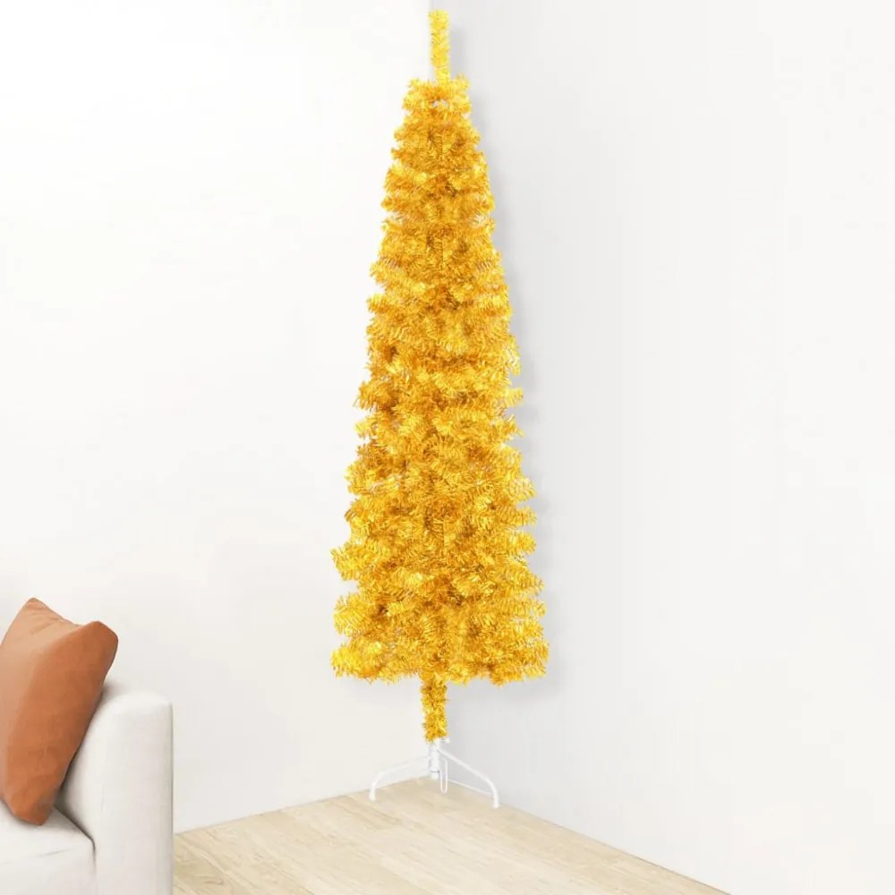 arany vékony fél műkarácsonyfa állvánnyal 120 cm