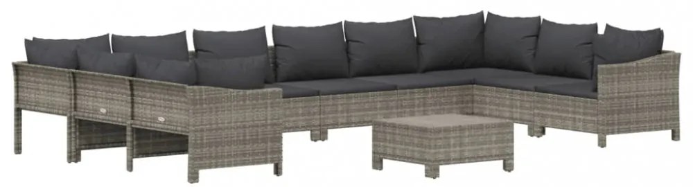 vidaXL 11 részes szürke polyrattan kerti ülőgarnitúra párnákkal