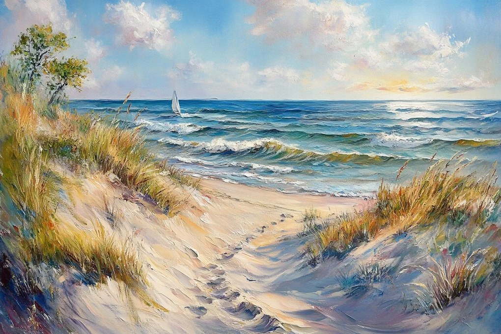 Vászonkép Canvas Tájkép Tengerpart Hullámok Vitorlás Szörf 60x40