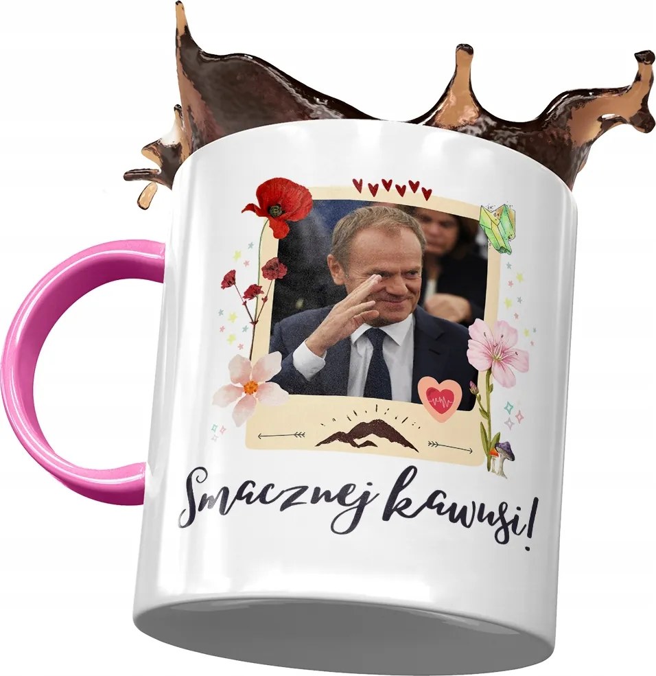 Bögre Rózsaszín Donald Tusk Po Ajándék Platform Nyomtatott Fotóval
