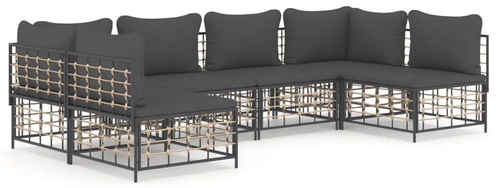 6 részes antracitszürke polyrattan kerti ülőgarnitúra párnákkal