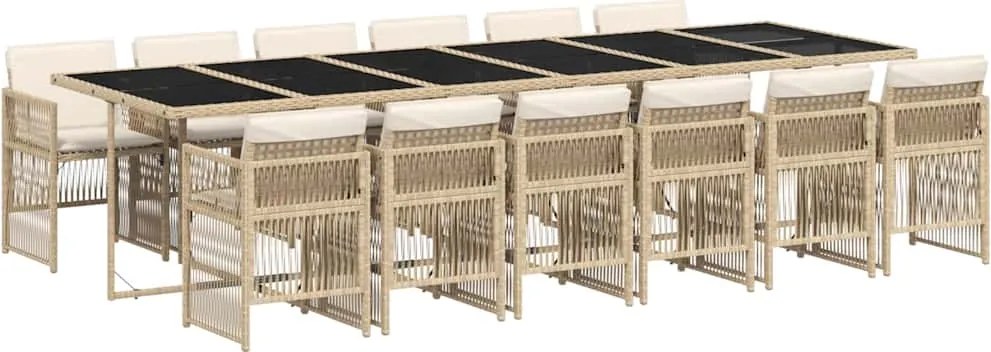 vidaXL 13 részes bézs polyrattan kerti étkezőgarnitúra párnákkal