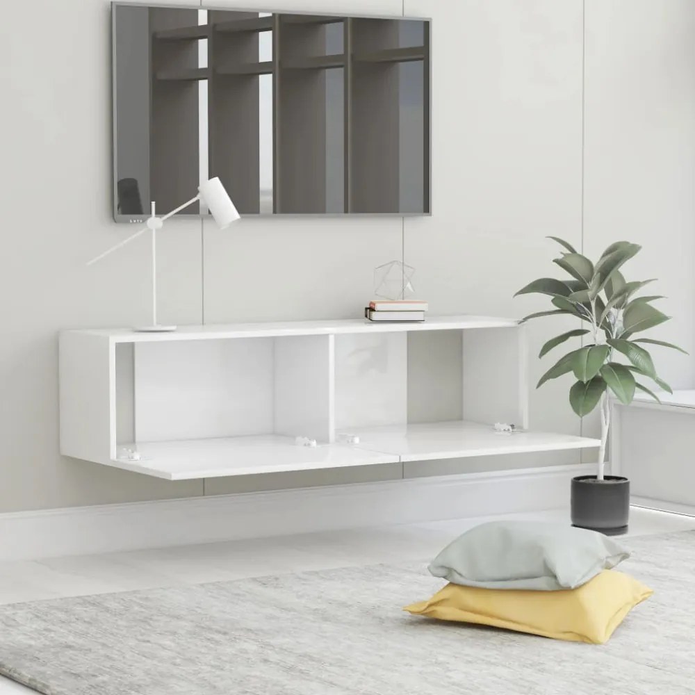 magasfényű fehér szerelt fa TV-szekrény 120 x 30 x 30 cm