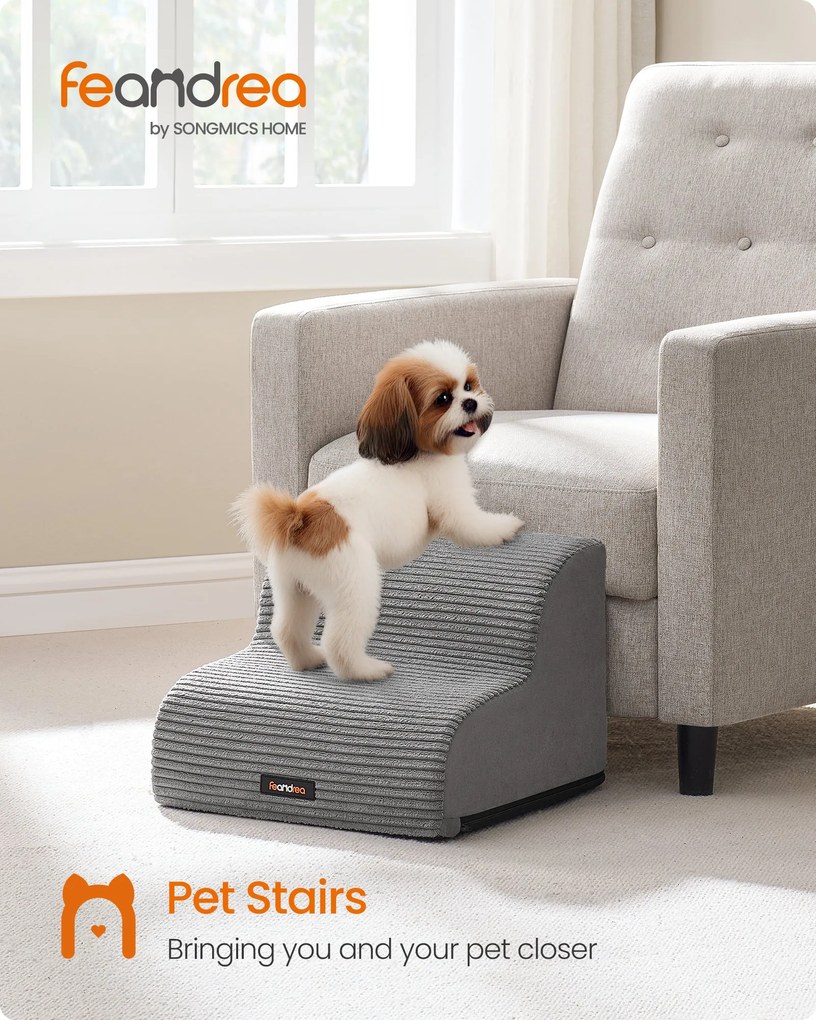 2 lépcsős kutyalépcső ágyhoz, vízálló, csúszásmentes, mosható huzattal – szürke