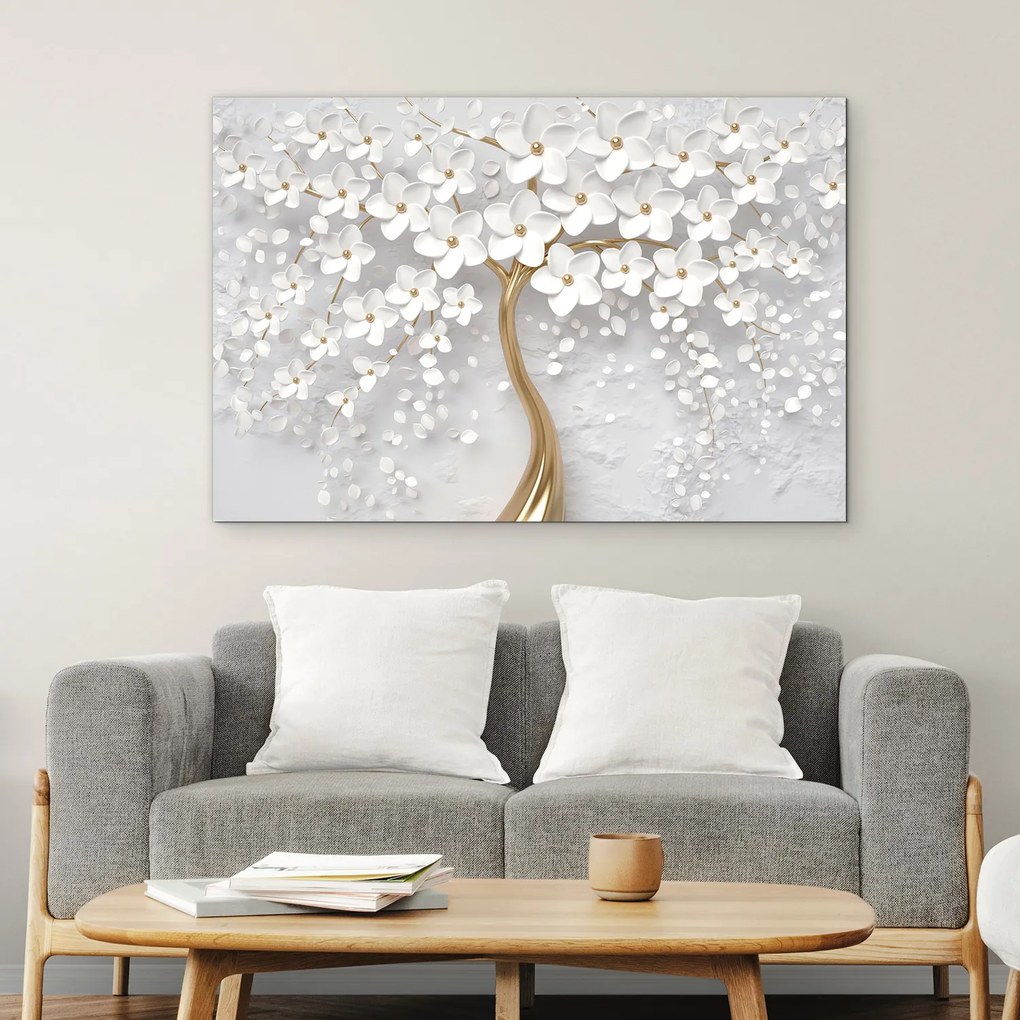 DUBLEZ | Falikép fából – Arany fa fehér virágokkal