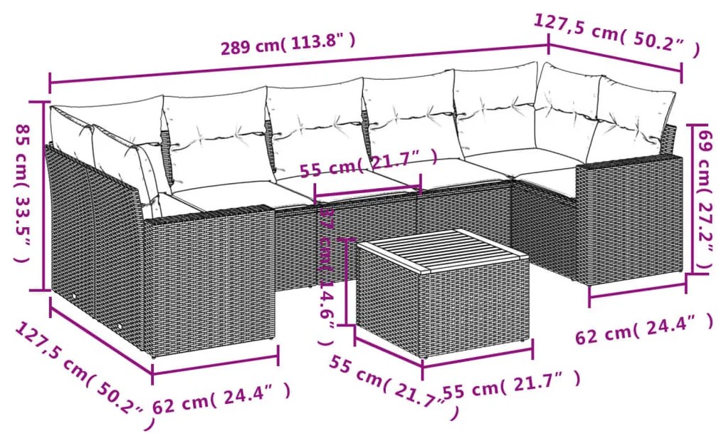 8 részes szürke polyrattan kerti ülőgarnitúra párnákkal