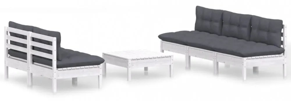 6 részes fenyőfa kerti ülőgarnitúra antracitszürke párnákkal