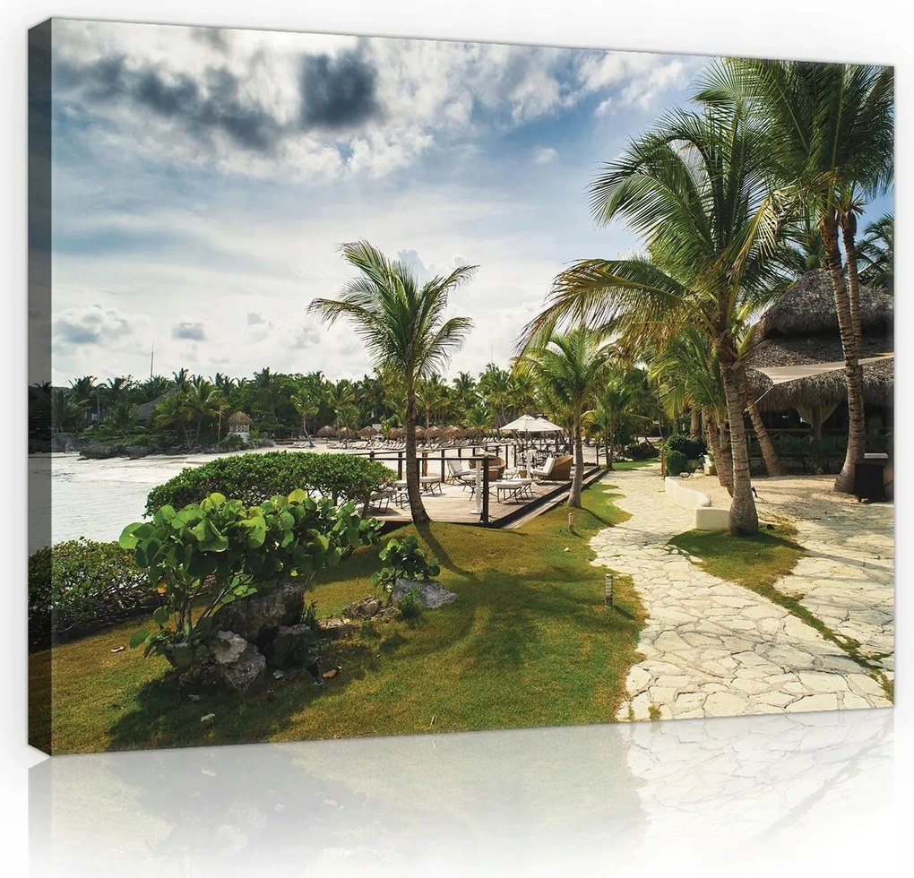 Vászonkép falikép zöld kék tengerpart pálmafákkal 100 x 75