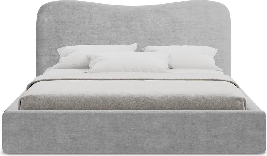Világosszürke kárpitozott ágyneműtartós franciaágy ágyráccsal 180x200 cm Kahai – Makamii