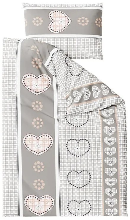 Krepp ágyneműhuzat HEART RETRO szürke, hotelszárnyas zsebbel Ágyneműhuzat mérete: 70 x 90 cm | 140 x 200 cm