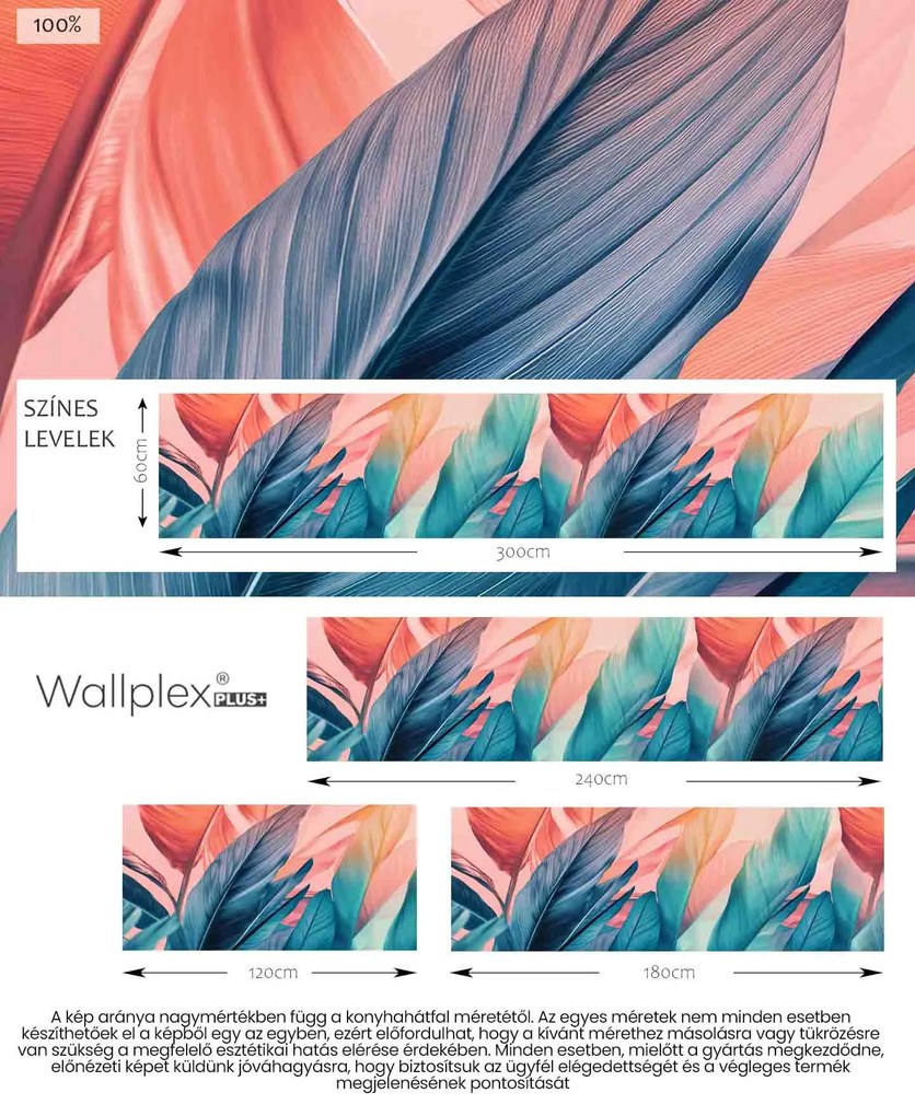 Wallplex konyhahátfal Színes Levelek (Méret: 60x180)
