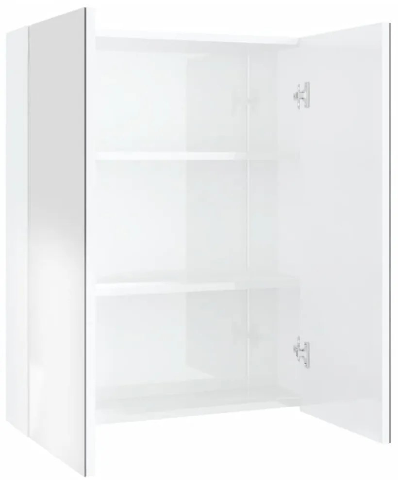 fényes fehér MDF tükrös fürdőszobaszekrény 60 x 15 x 75 cm