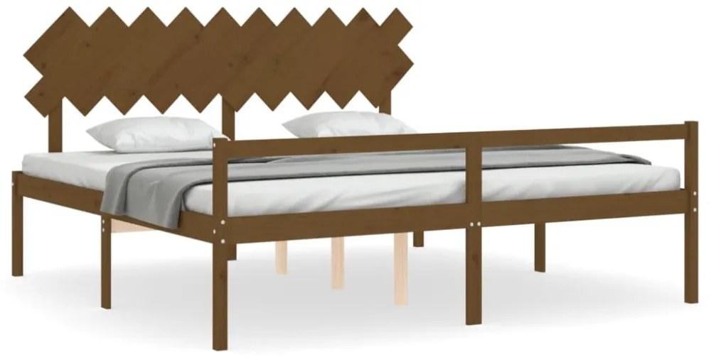 mézbarna tömör fa ágy időseknek fejtámlával 200x200 cm
