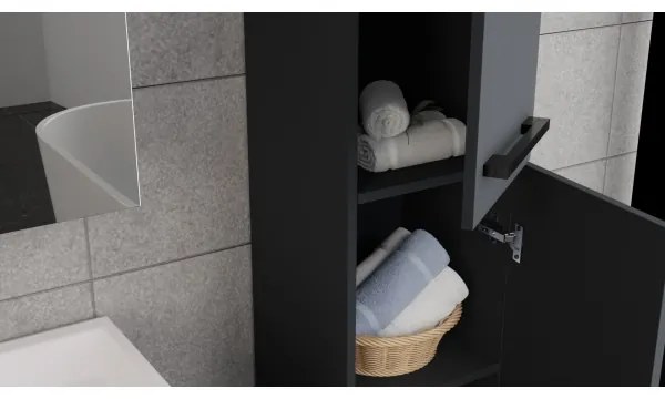 Fürdőszobaszekrény mosdóval KATE + tükörszekrény + fali szekrény antracit