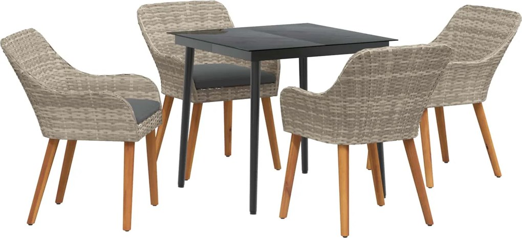 vidaXL Kert étkező szett párnával 5 pcs Világosszürke polirattan