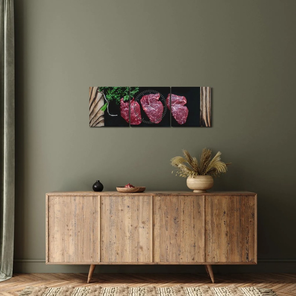 Hús képe egy tányéron (órával) (90x30 cm)