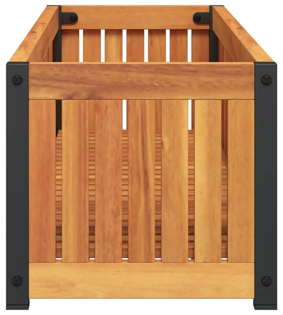 tömör akácfa és acélkerti virágtartó 110 x 30 x 27,5 cm