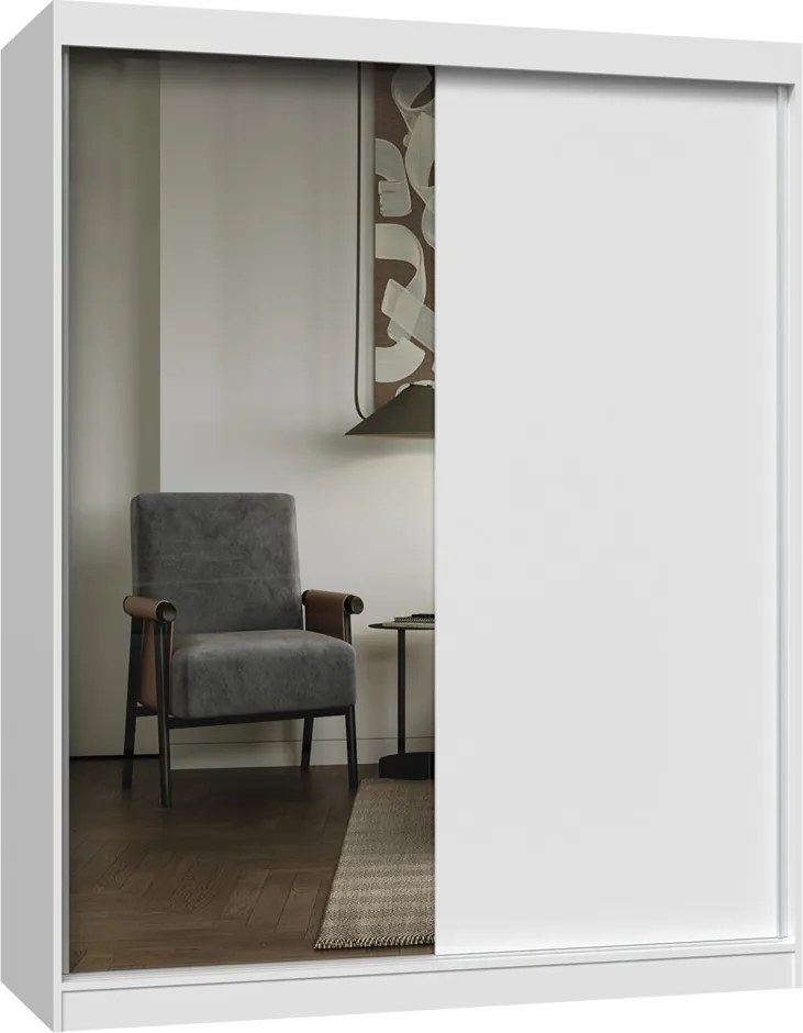 IGA 160 A/B tolóajtós gardróbszekrény 120x61x200, 1 tükörrel / sima, fehér