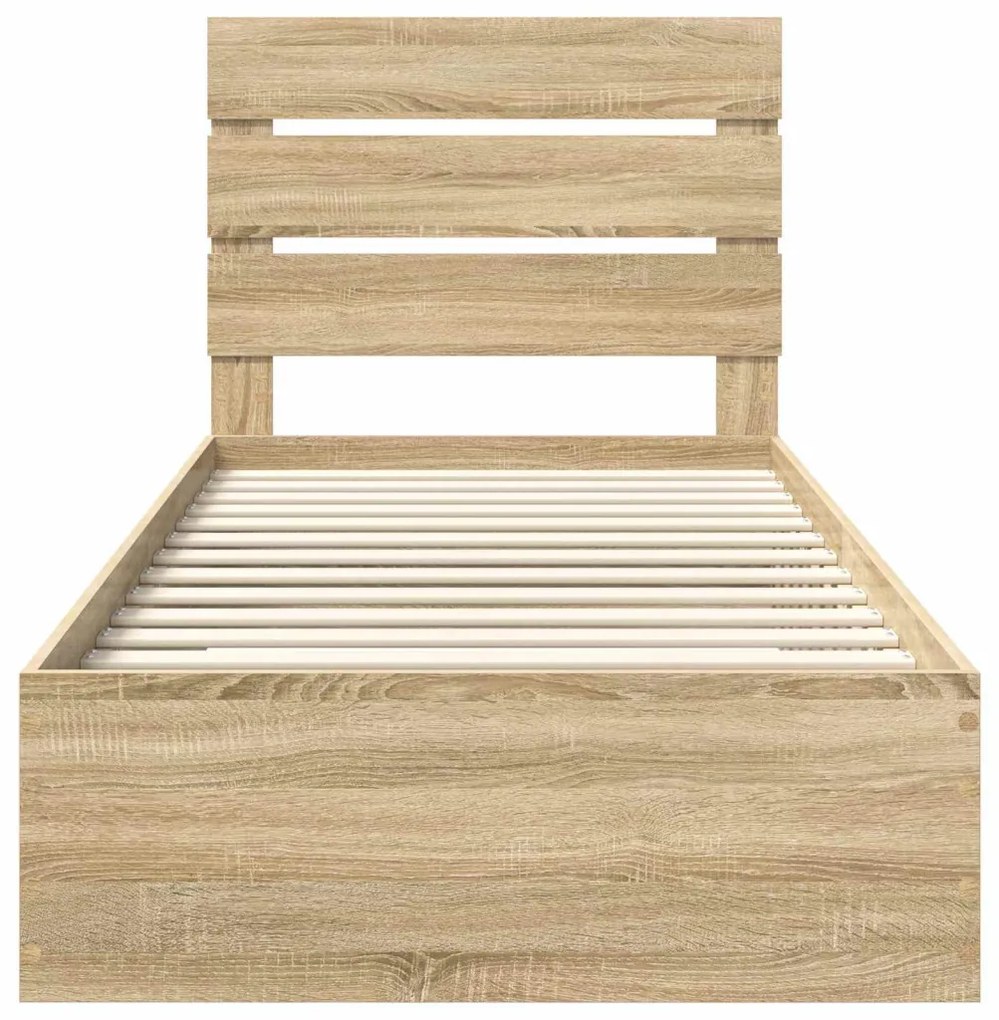 vidaXL Ágykeret fiókkal fejtámlával Sonoma tölgy 100 x 200 cm Faanyag