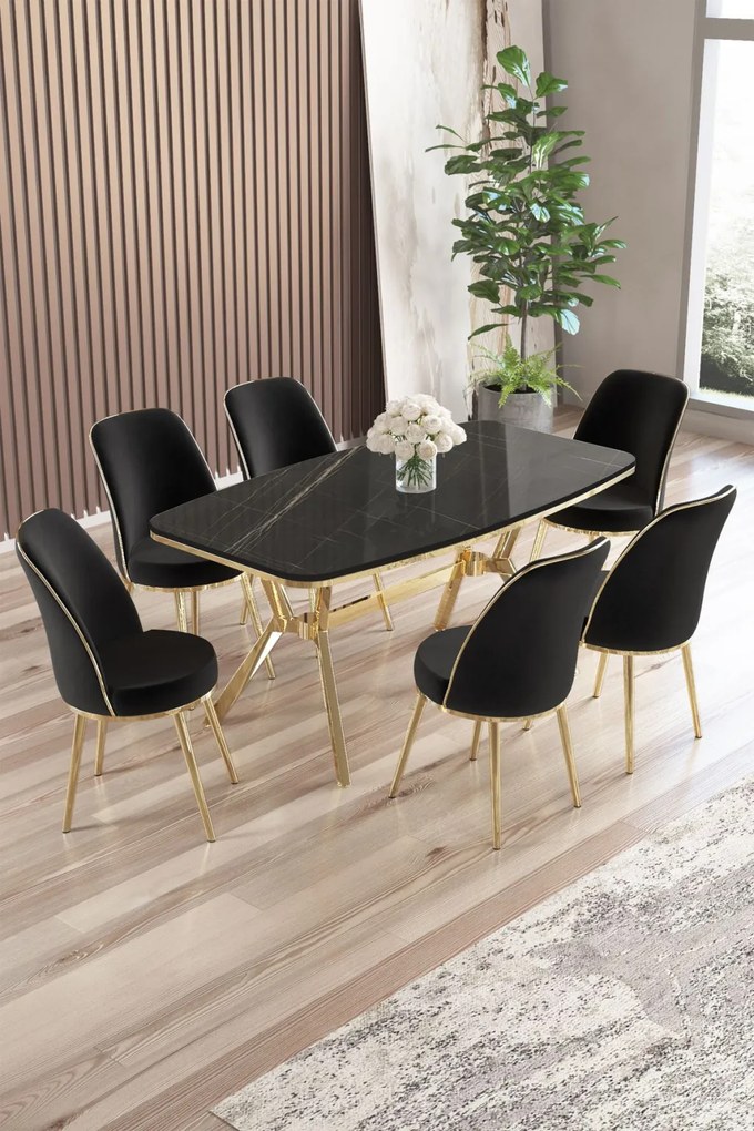 Lena étkezőgarnitúra, fekete márvány-arany, 160 cm – TR240CHR2900