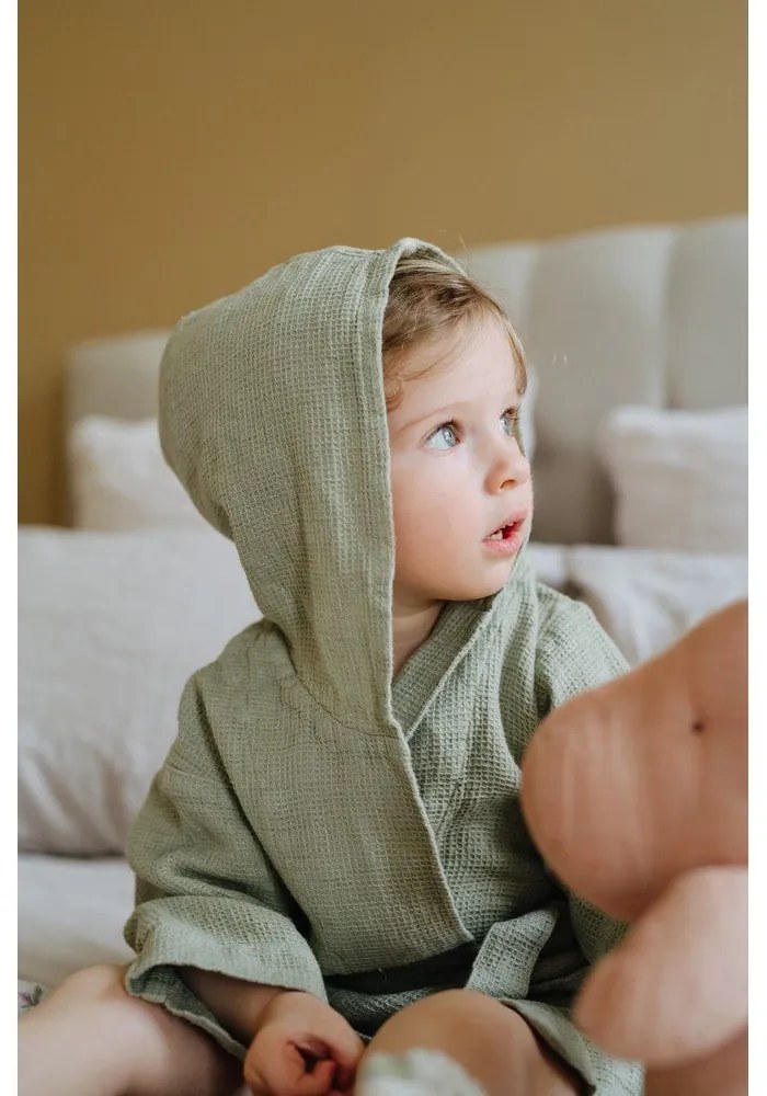 Nature zöld len gyerek fürdőköpeny, méret: 122 - 128 - Linen Tales