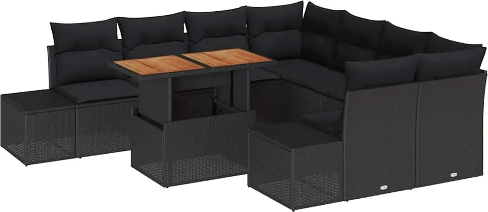 vidaXL Kerti Kanapé Szett tárolóval 9 pcs Fekete Poli rattan
