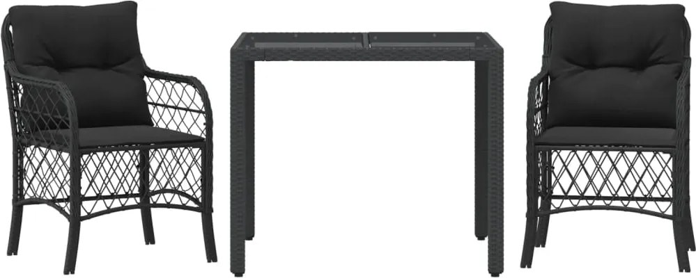 vidaXL 3 részes fekete polyrattan bisztrógarnitúra párnával