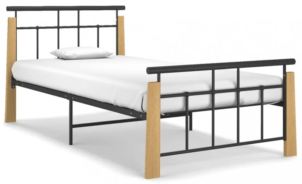 vidaXL fém és tömör tölgyfa ágykeret 90 x 200 cm