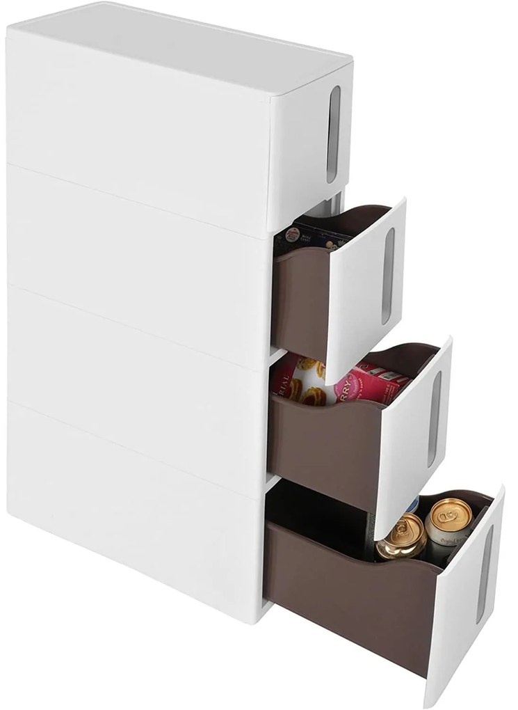 Műanyag konyhai fiókos rendszerező 4 fiókkal 45x17x83 cm, fehér-barna