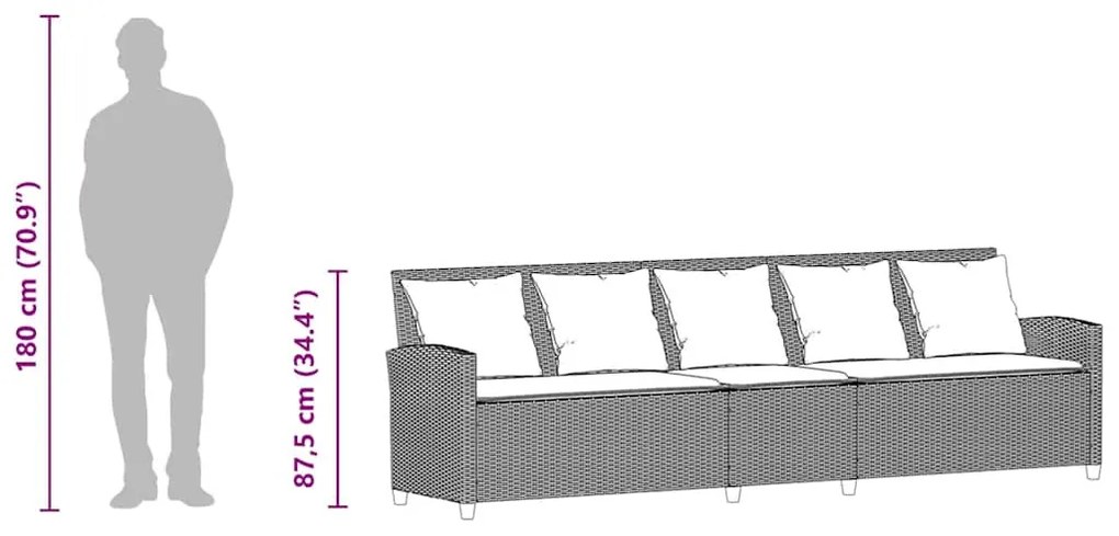 5 személyes világosszürke polyrattan kerti kanapé párnával
