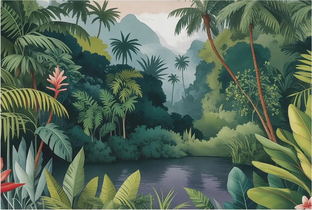 Divatos 3D Fali Tapéta Egzotikus táj 104x70 Ragasztóval