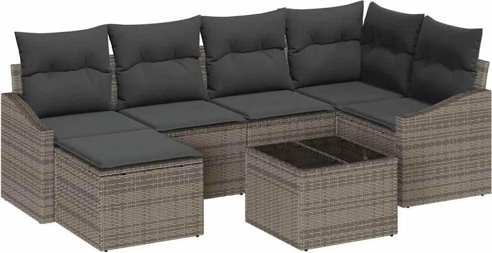 vidaXL Kanapé Szett párnával 7 pcs Szürke polirattan