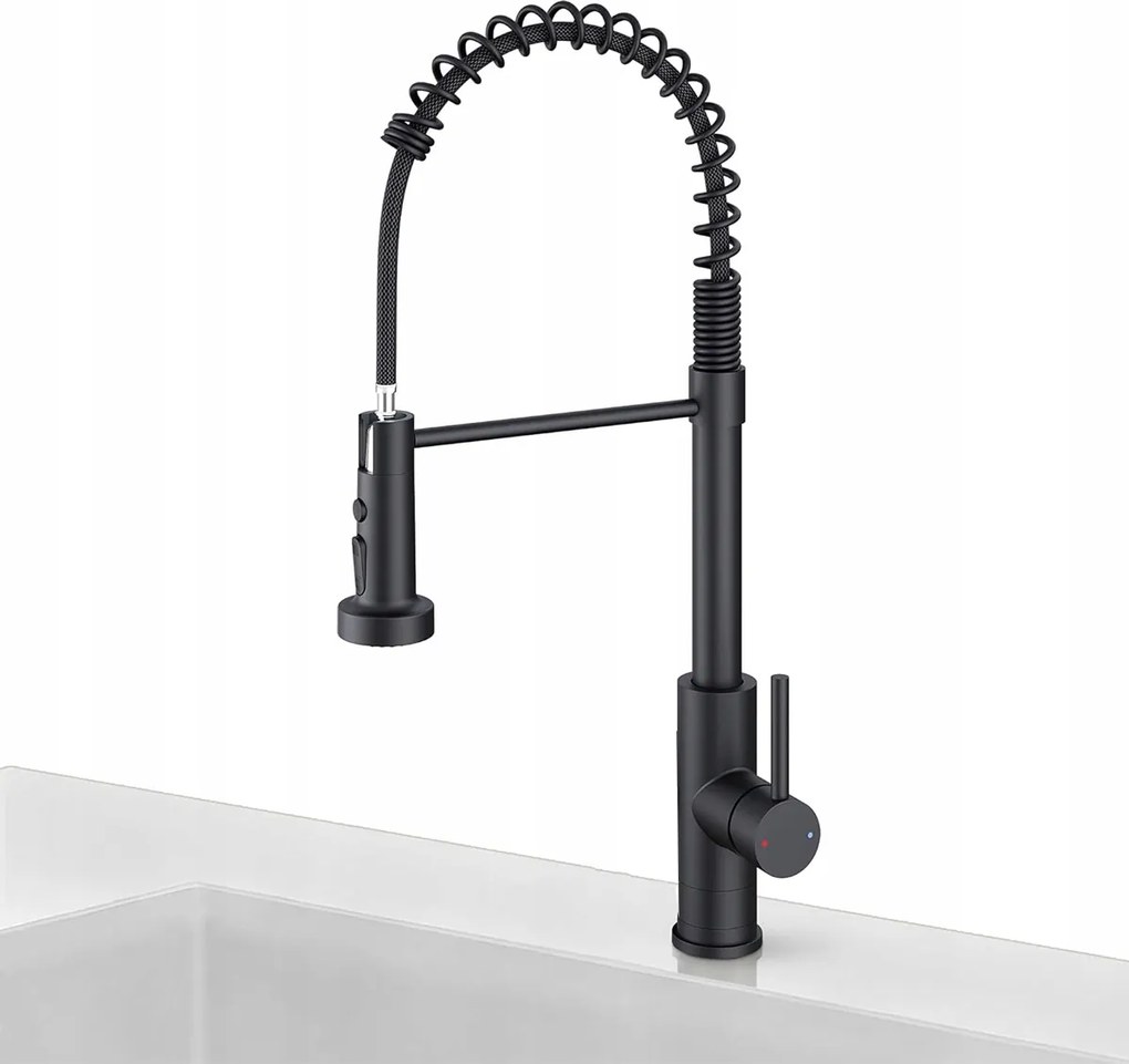 Konyhai Mosogató Csaptelep Hajlékony Flexibilis Kifolyócső Csaptelep 360° Fekete