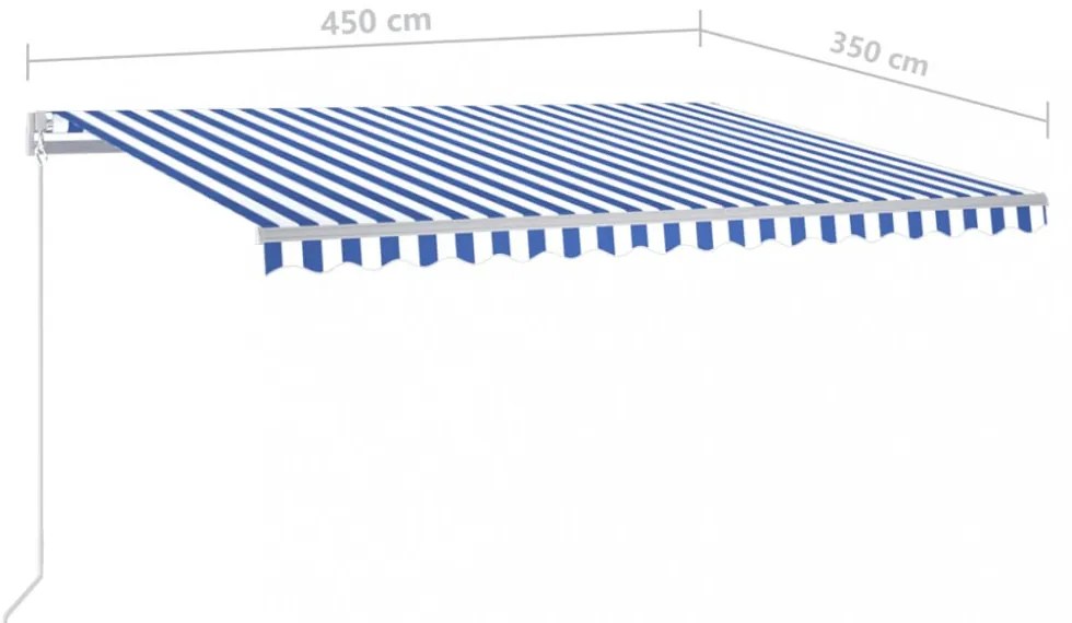 kék és fehér kézzel kihúzható LED-es napellenző 450 x 350 cm