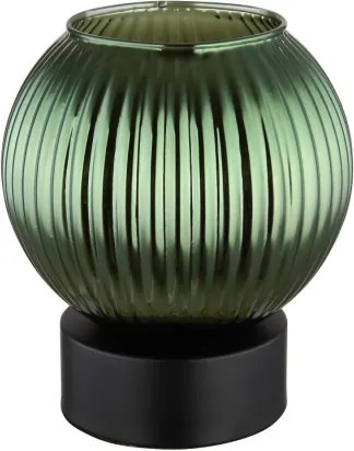 Globo 15638TG Asztali lámpa fém fekete matt, zöld színű üveg búra, belül fehér, fekete PVC kábel, billenőkapcsoló a kábelen, ø: 150mm, M: 170mm, kábel hossza 1500mm, 1x E27 25W 230V izzó nélkül