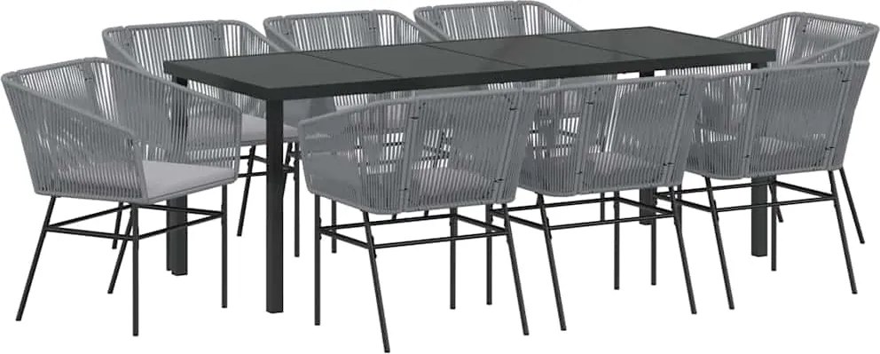 vidaXL Kert étkező szett párnával 9 pcs Szürke Porszórt acél