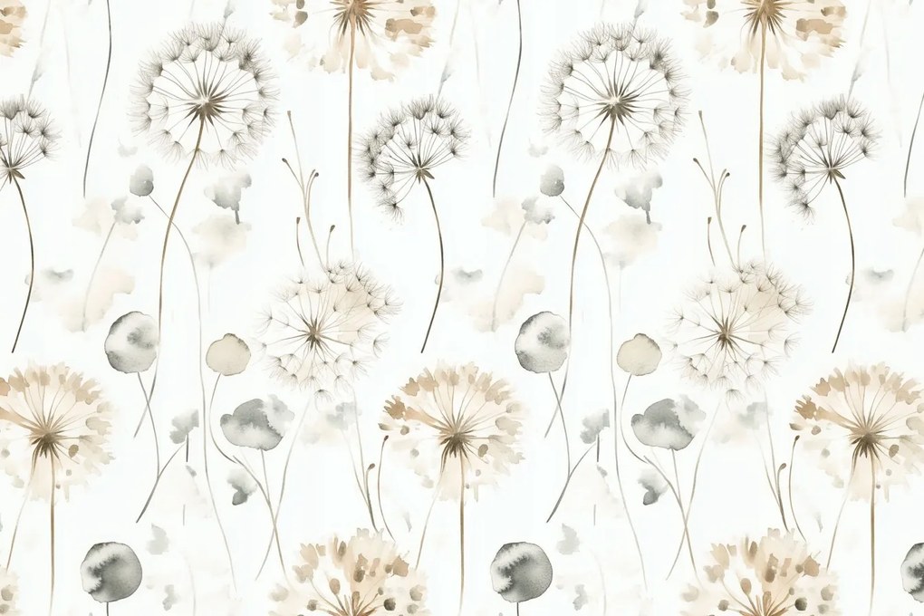 Fotótapéta Flizelina Akvarell Virágok Pitypang Bézs Szürke 416x254 ragasztó