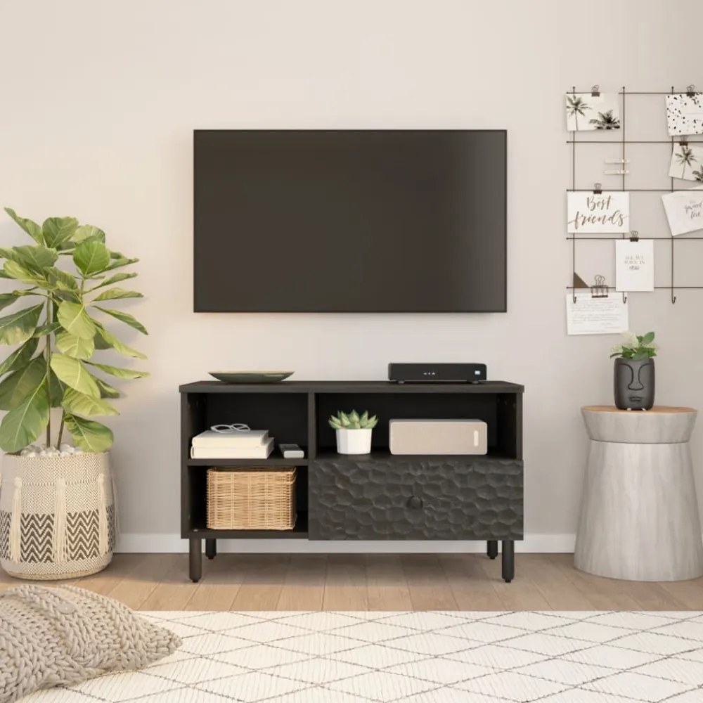 fekete tömör mangófa TV-szekrény 80 x 33 x 46 cm