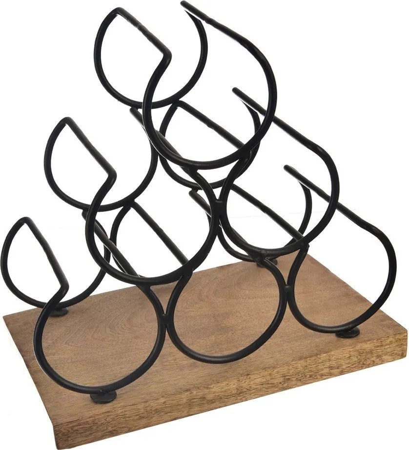 Fa-fém bortartó állvány palackok száma 6 Black – Orion