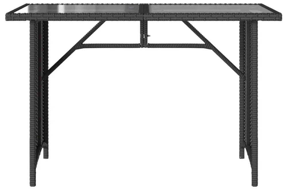 fekete polyrattan üveglapos kerti asztal 110x68x70 cm