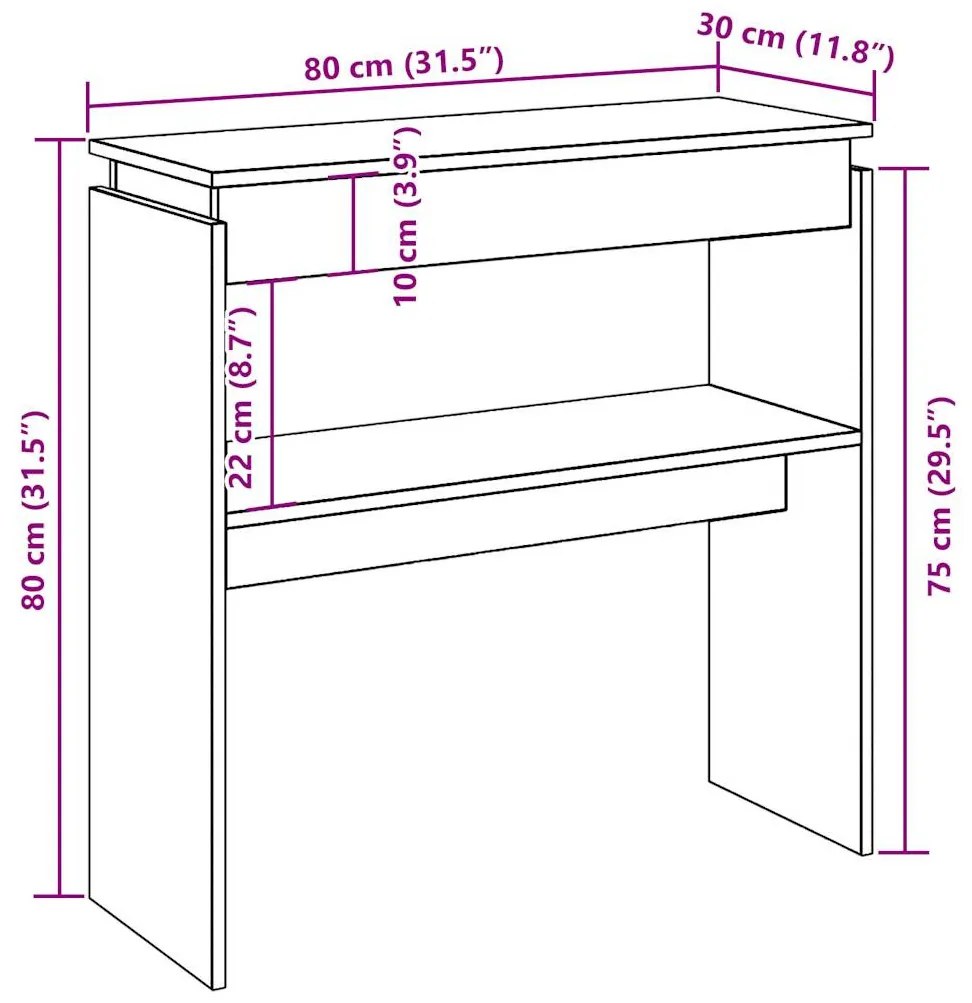 kézműves tölgy színű szerelt fa dohányzóasztal 80 x 30 x 80 cm
