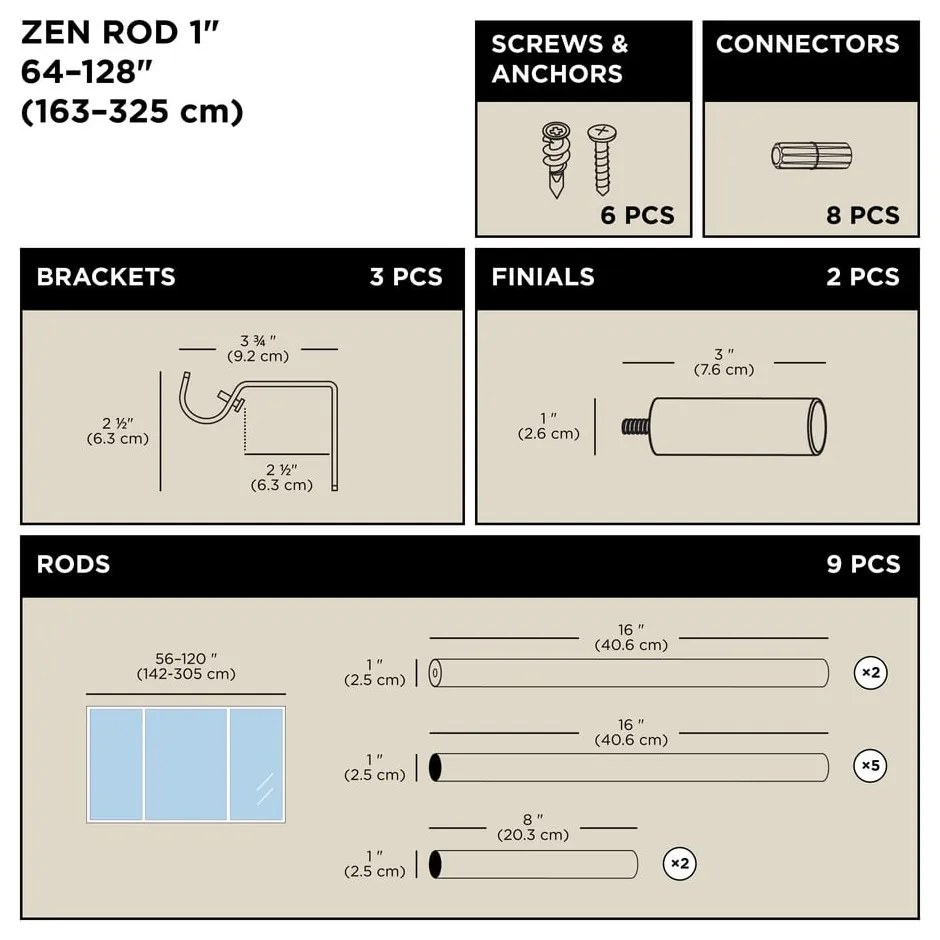 Acél bővíthető függönykarnis 163 - 325 cm Zen – Umbra