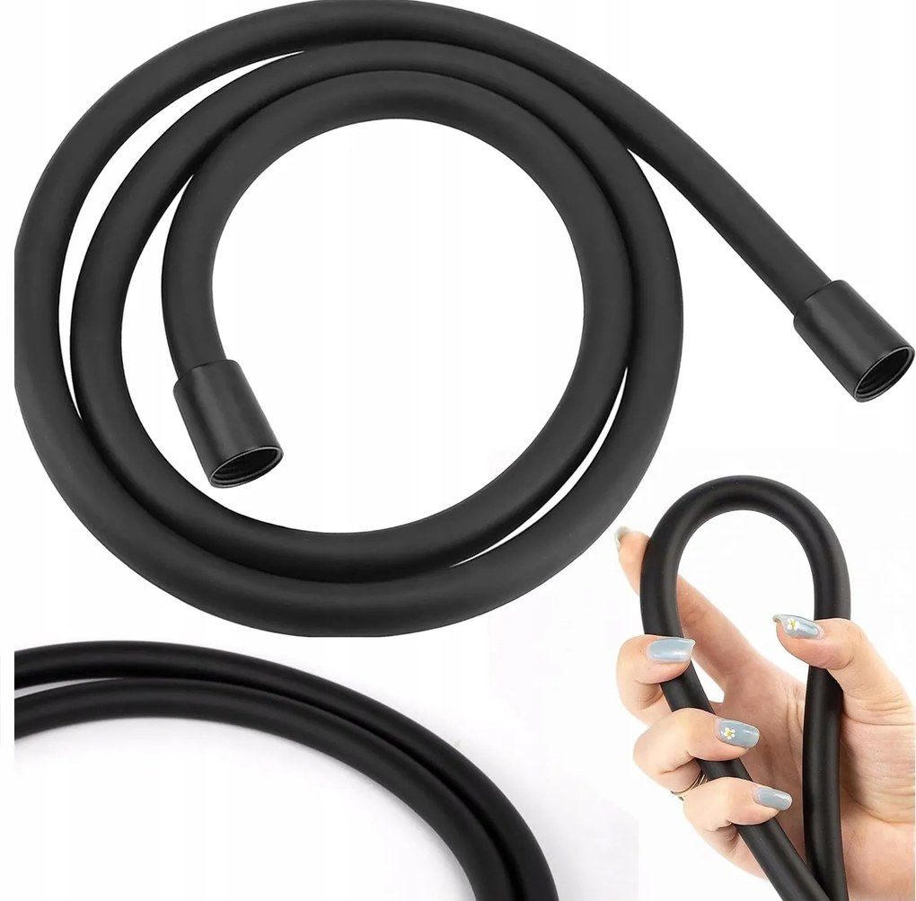 Zuhanytömlő Szilikon Sima Fekete Gumi Pvc 360° Anit-twist 150 CM