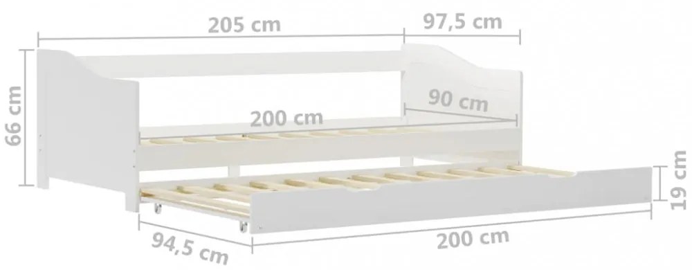 fehér fenyőfa kihúzható kanapéágykeret 90 x 200 cm