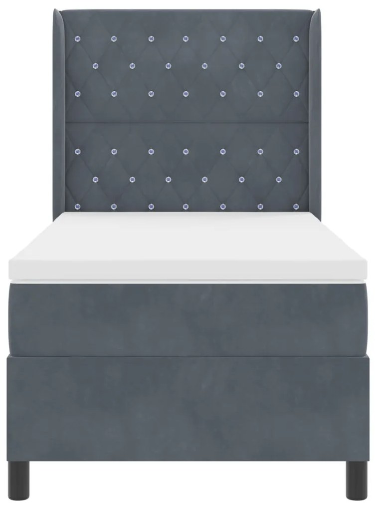 Boxspring Ágy Matrac Közép Sötét Szürke 100x200 cm Bársonyos
