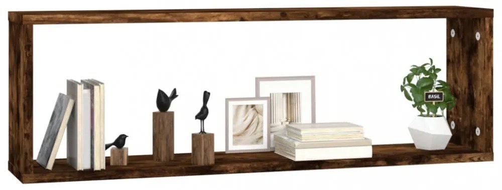 4 db füstös tölgy színű szerelt fa fali kockapolc 80x15x26,5 cm