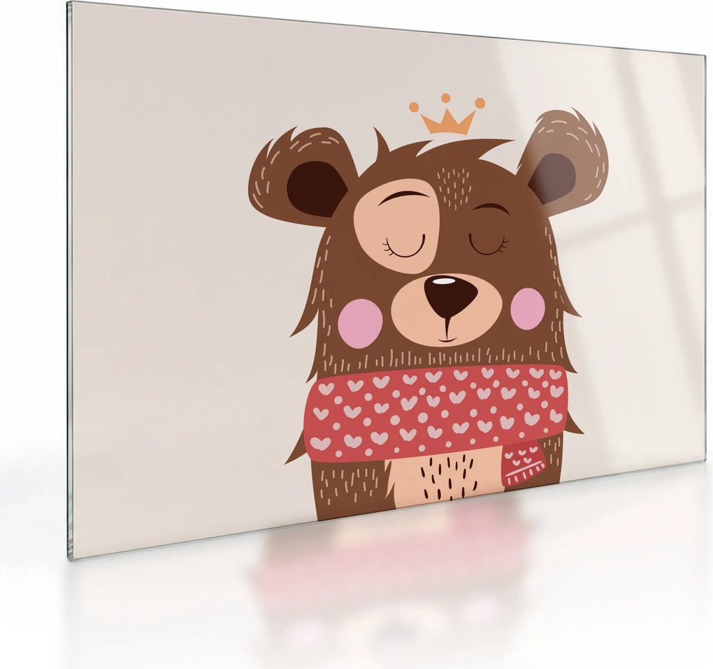 Üveg kép - Teddy maci piros sállal (70x50 cm)