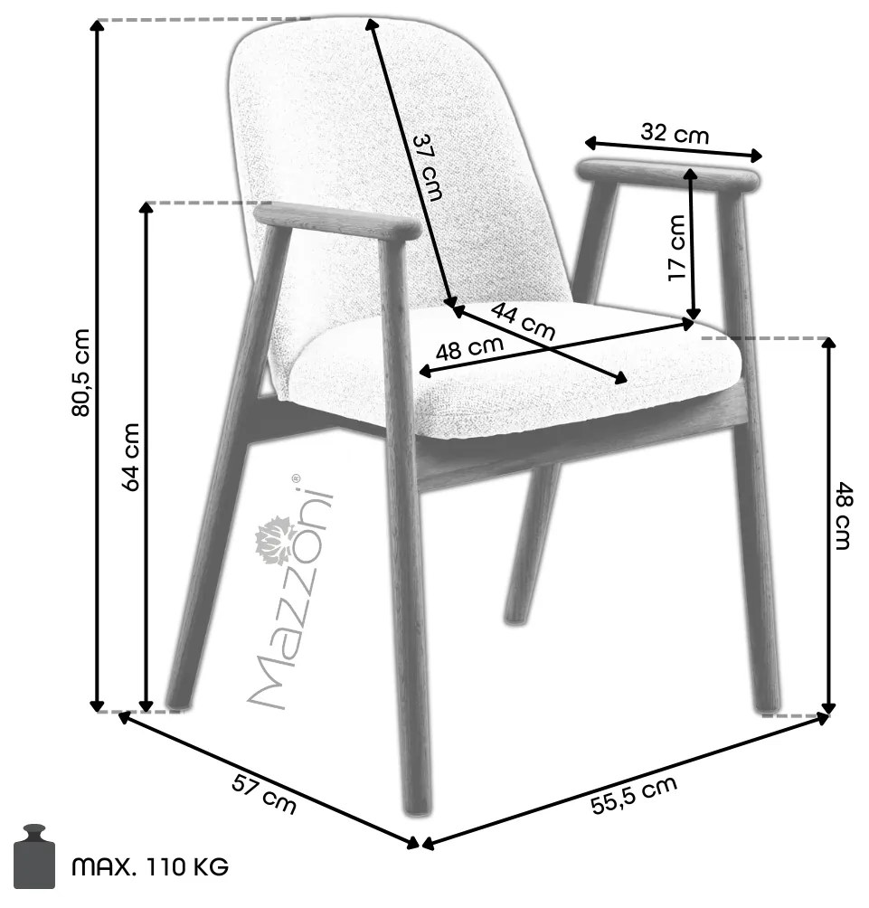 MAZZONI EXPORT RODERIC Beige Latte (Monza 60 szövet)/füstölt lakkozott tölgyfa váz (dió árnyalat) - RETRO FA SZÉK BOUCLÉ