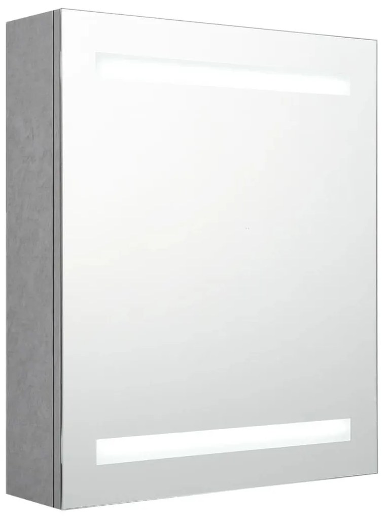 betonszürke LED-es tükrös fürdőszobaszekrény 50 x 14 x 60 cm